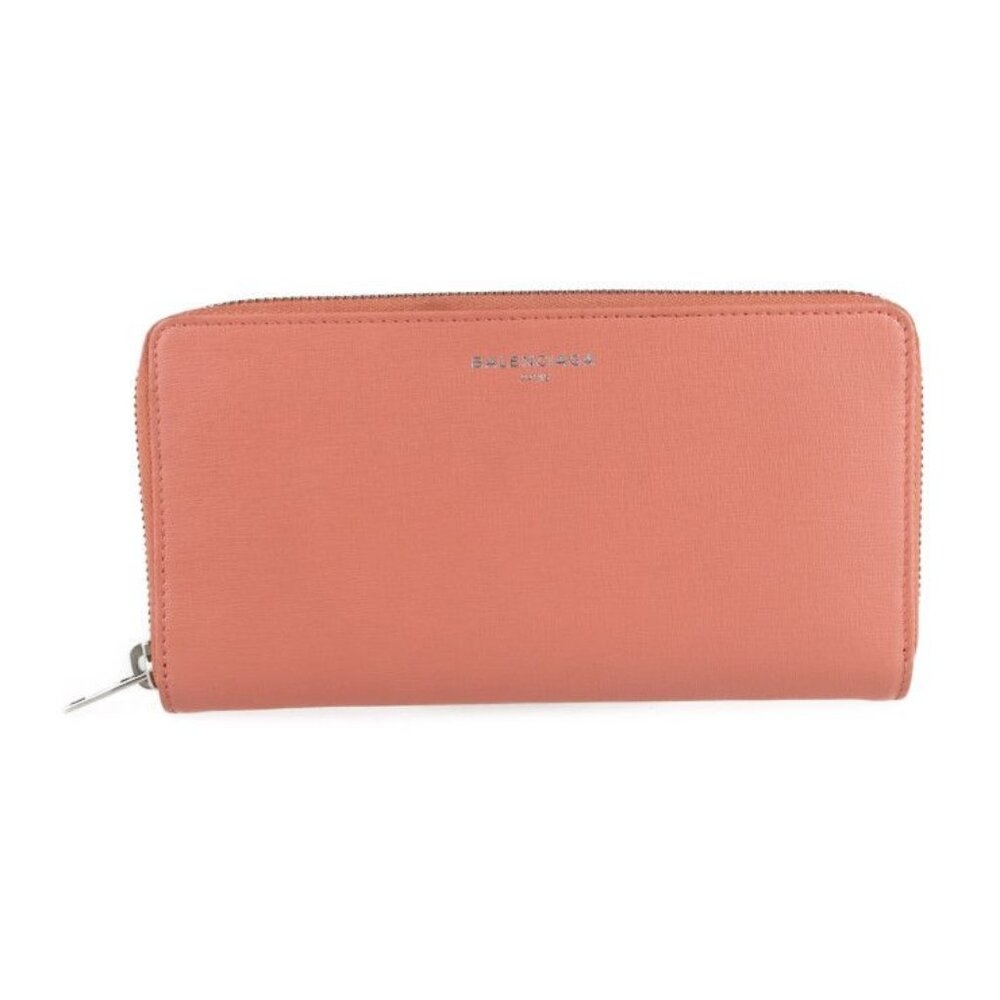 Balenciaga Essential Long Wallet Leather Salmon Pink Tone Silver